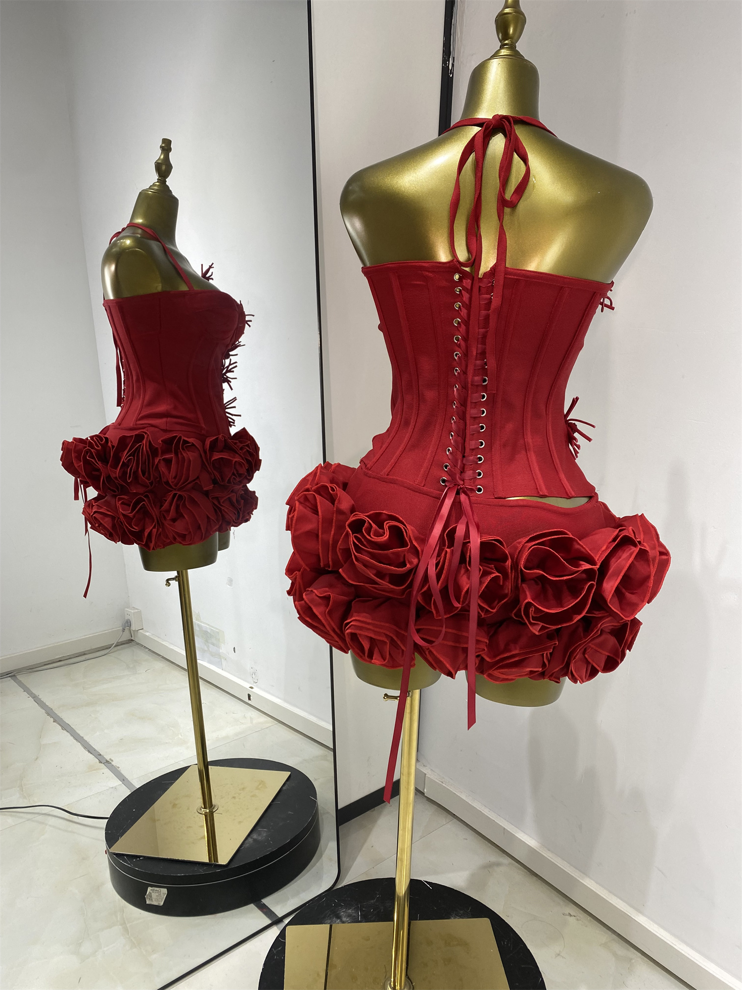 Tenues d'anniversaire noires pour femmes, ensemble deux pièces avec haut corset halter et mini-jupe rose, robe de soirée de célébrité pour club et fête