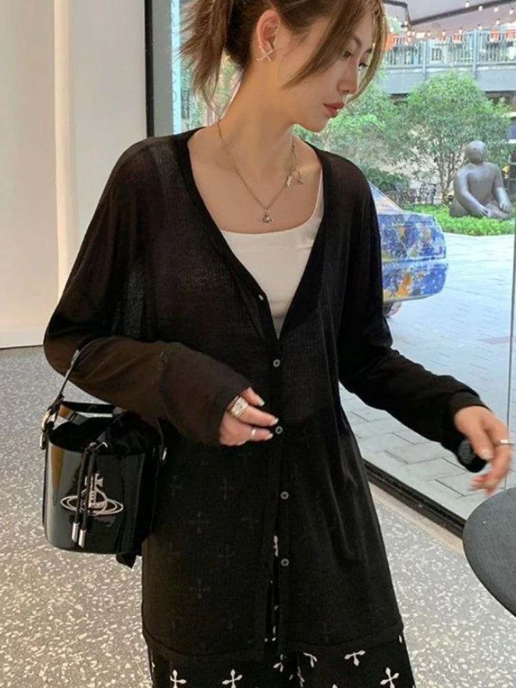 Cardigan en tricot confortable pour femme, élégant, col en V, léger, veste printemps-automne pour usage quotidien, couleur unie, coupe ample