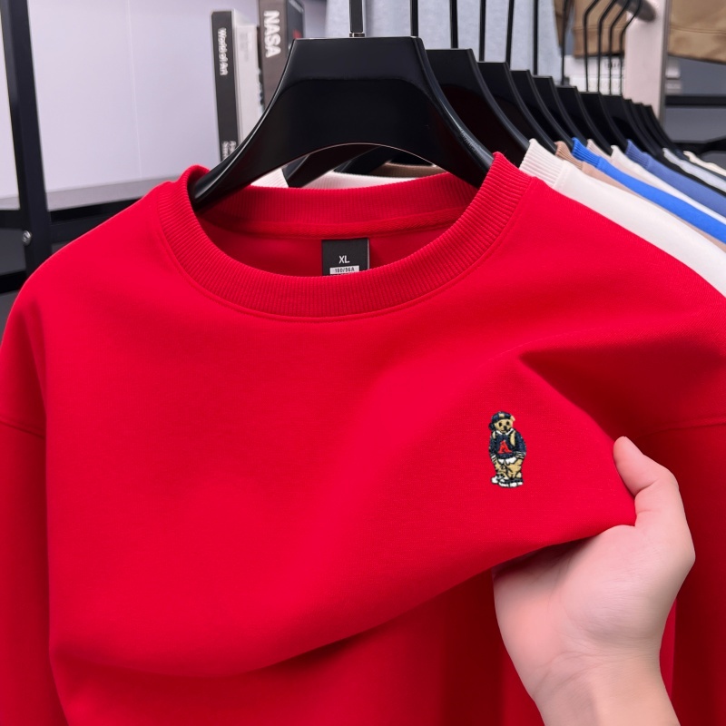 Mode haut de gamme dessin animé petit ours brodé pullover nouvelle tendance marque de luxe confort cou rond vêtements pour hommes décontractés