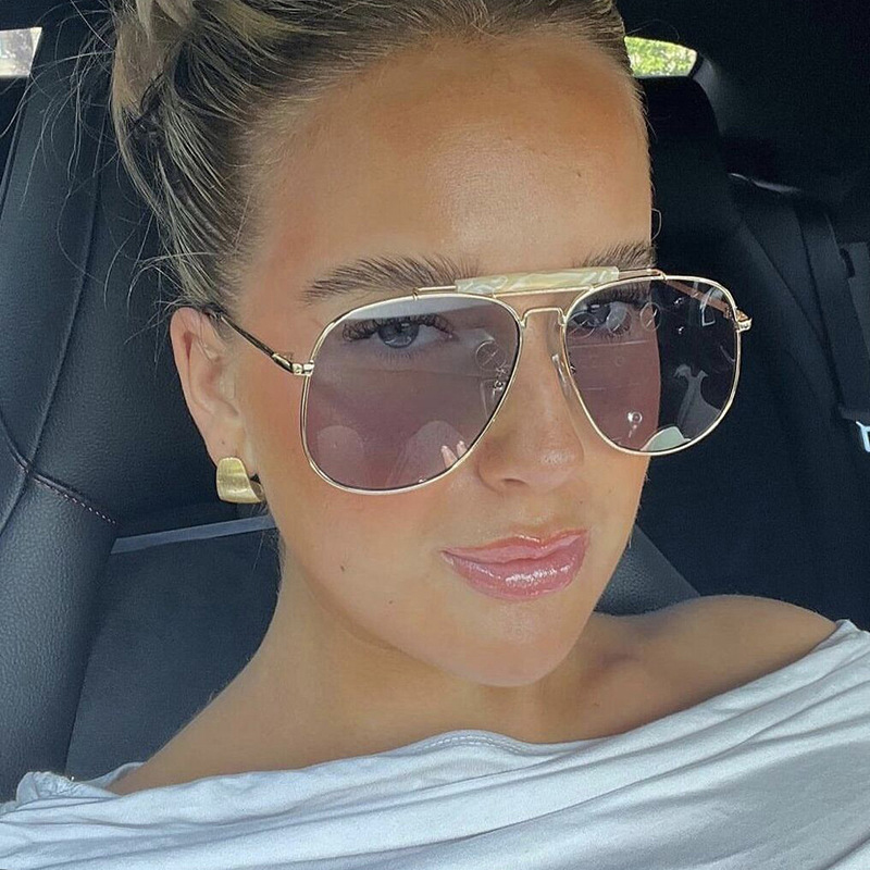 Lunettes de soleil pilote à monture métallique pour femmes, Double pont, Champagne, luxe, carrées, claires, surdimensionnées