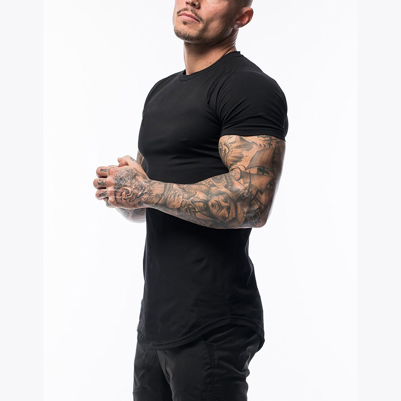 T-shirt manches courtes pour homme, vêtement de sport, en coton respirant, de Fitness, de course, serré, été