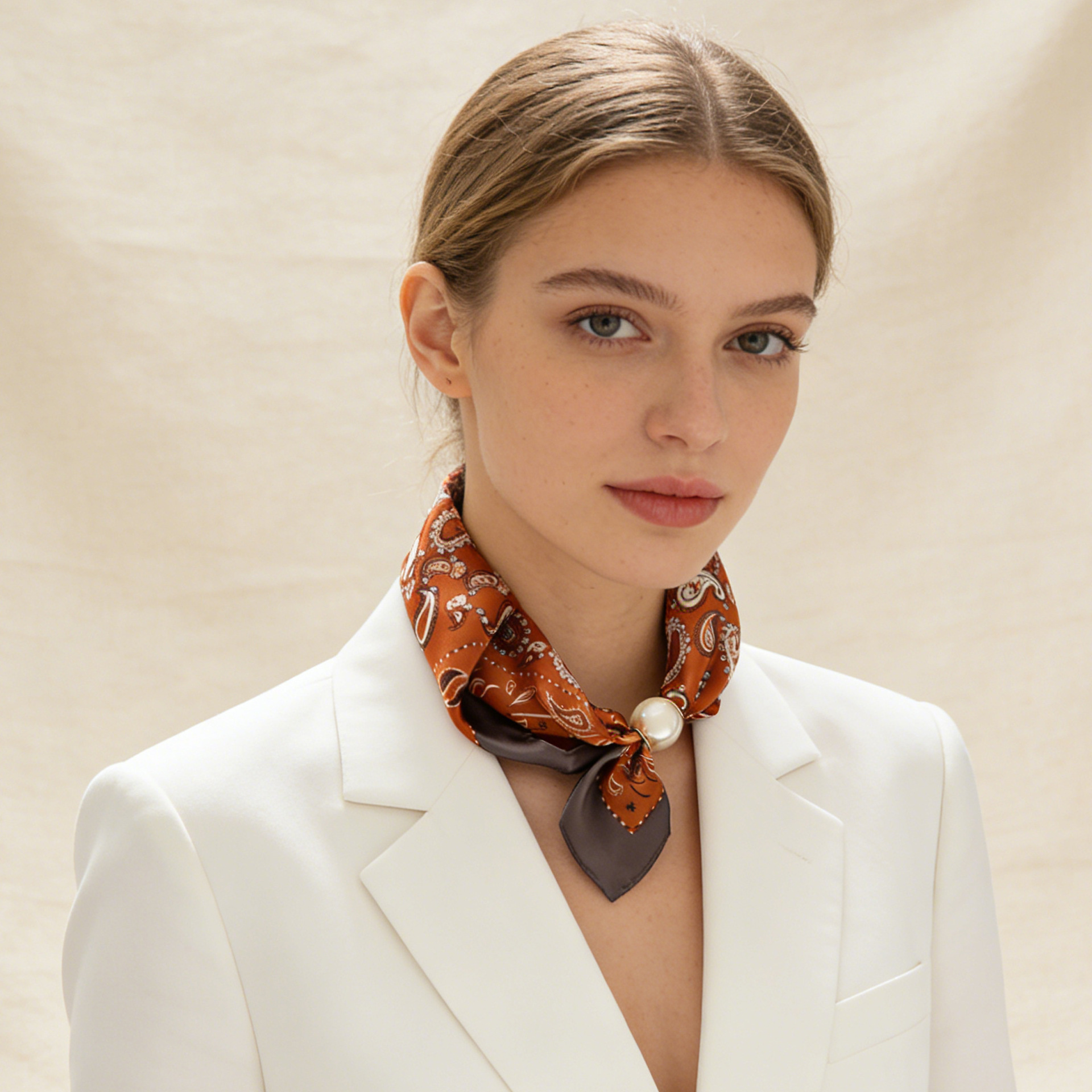 Chaîne de foulard en soie, pendentif magnétique décontracté, boucle de foulard fine en perles pour clavicule, bandeau, ruban, foulards femme, marques de luxe