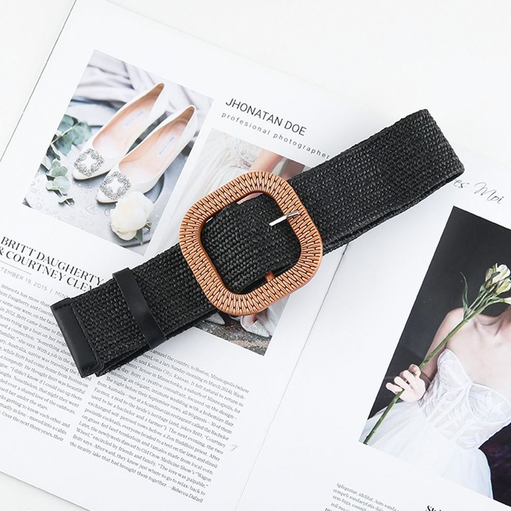 Ceinture large en paille tressée élastique décontractée pour l'été