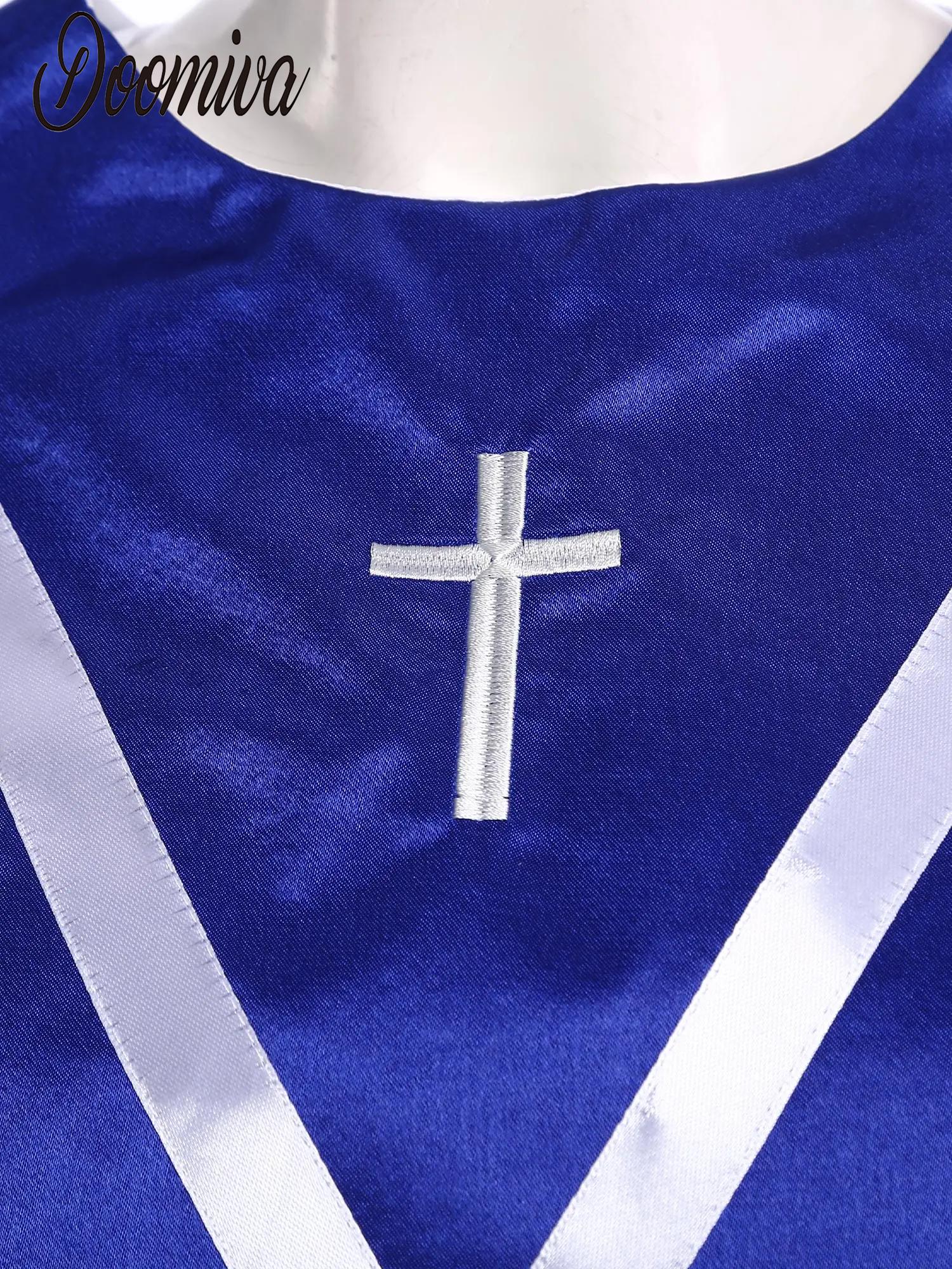 Robes de chorale mates unisexes pour robe de remise de diplôme d'église, Costume de spectacle avec étole en forme de V, Robes de fête de Festival pour femmes et hommes