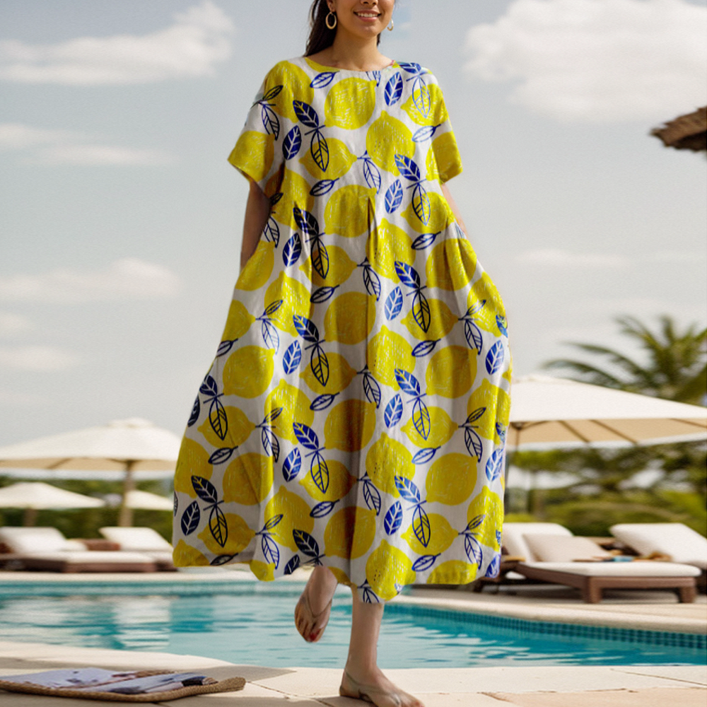 Robe à imprimé floral à manches courtes pour femmes, col rond, grand ourlet, mode adt, élégant, décontracté, trajet quotidien, femme, robe trapèze, été, nouveau