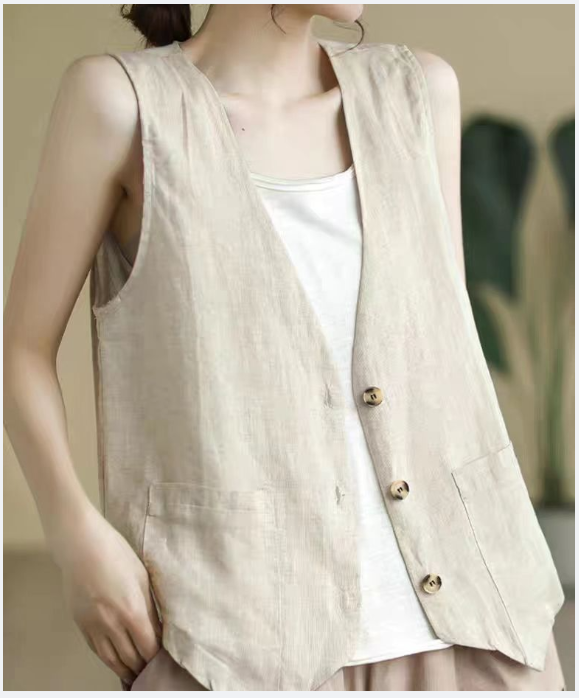 Femmes lin gilet été décontracté sans manches Cardigans veste ample mince décontracté bouton gilet haut femme Streetwear gilet manteau