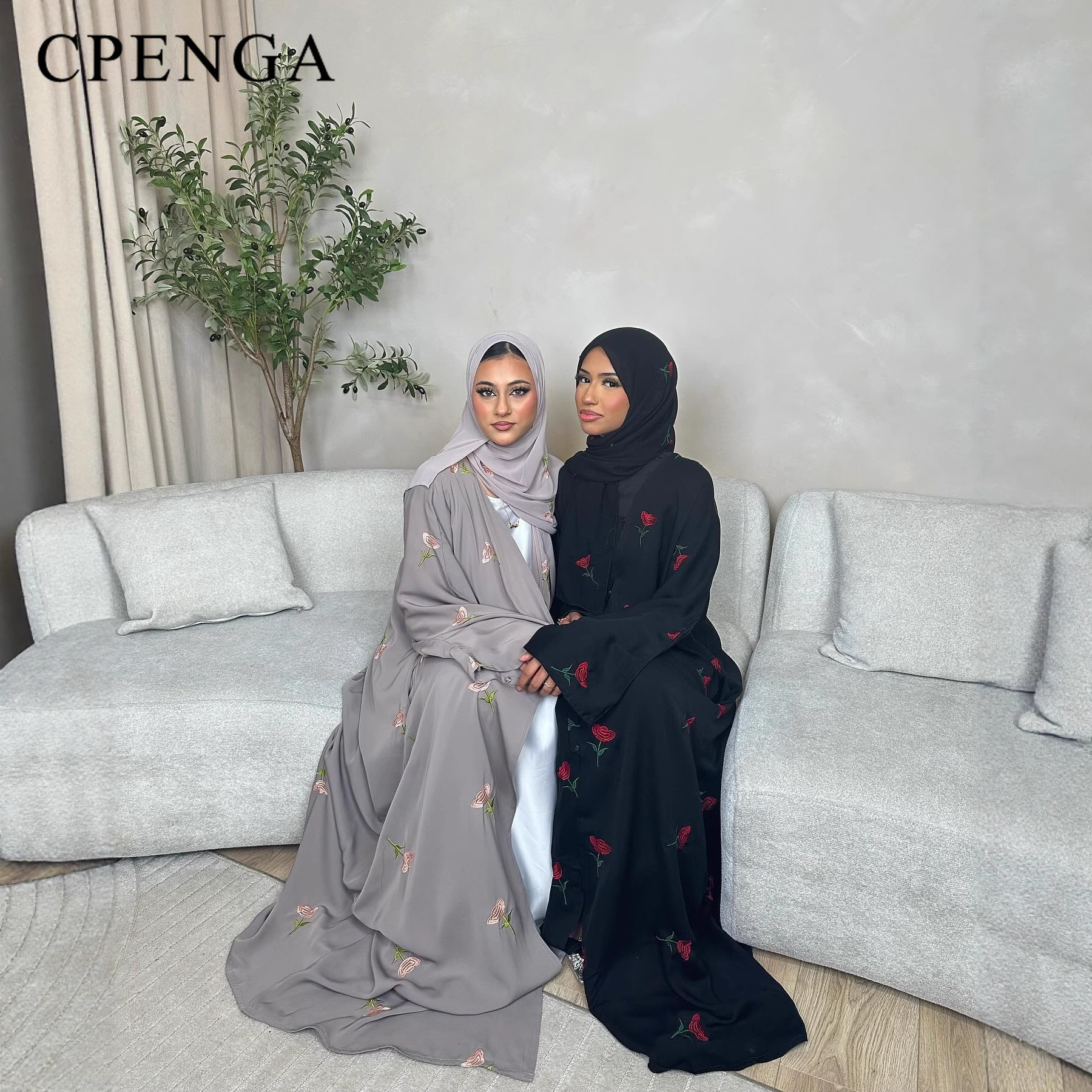 Cardigan brodé à fleurs du moyen-orient pour femmes musulmanes Eid dubaï Robe Abaya modeste avec Hijab Islam turquie Jalabiya Robe
