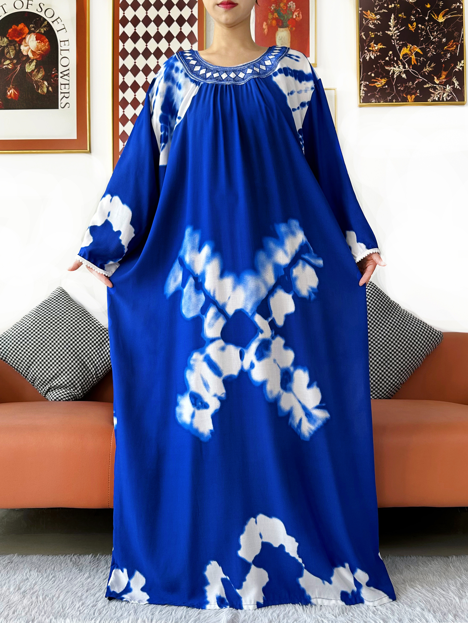 2026 femmes musulmanes à manches longues brodé col rond coton femmes lâche Abaya Boho Maxi robe décontracté robe de mode robes africaines