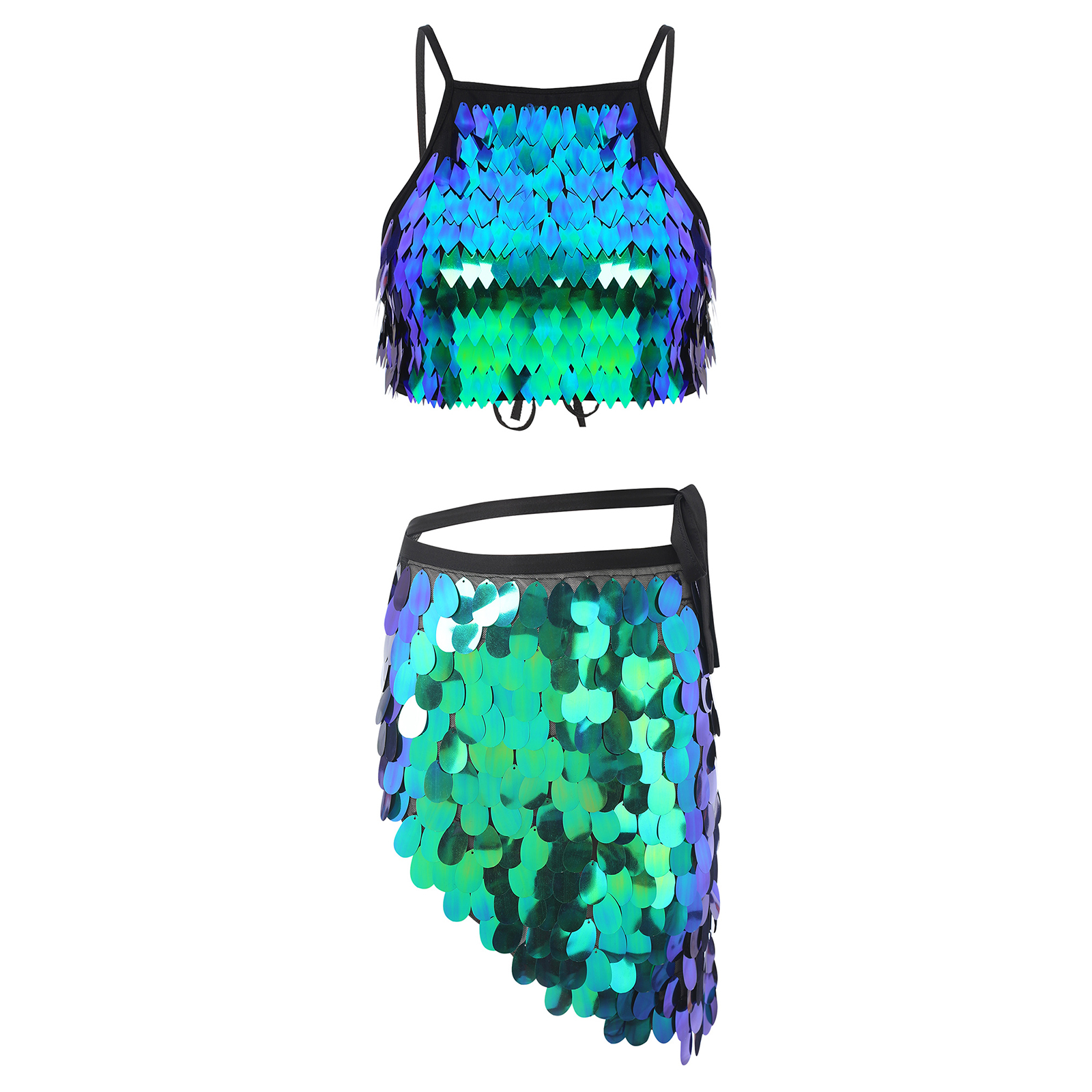 Costume de danse du ventre sexy pour femmes, tenues à paillettes brillantes, caraco à pampilles scintillantes, jupes écharpe de hanche, tenue de boîte de nuit de danse rave