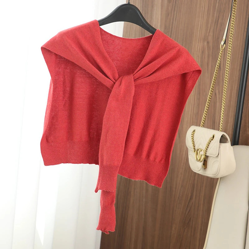 Châle chaud tricoté à rayures coréennes pour femme, chemisier d'hiver, épaules, faux col, Cape nouée, écharpe à rayures, vêtements d'extérieur