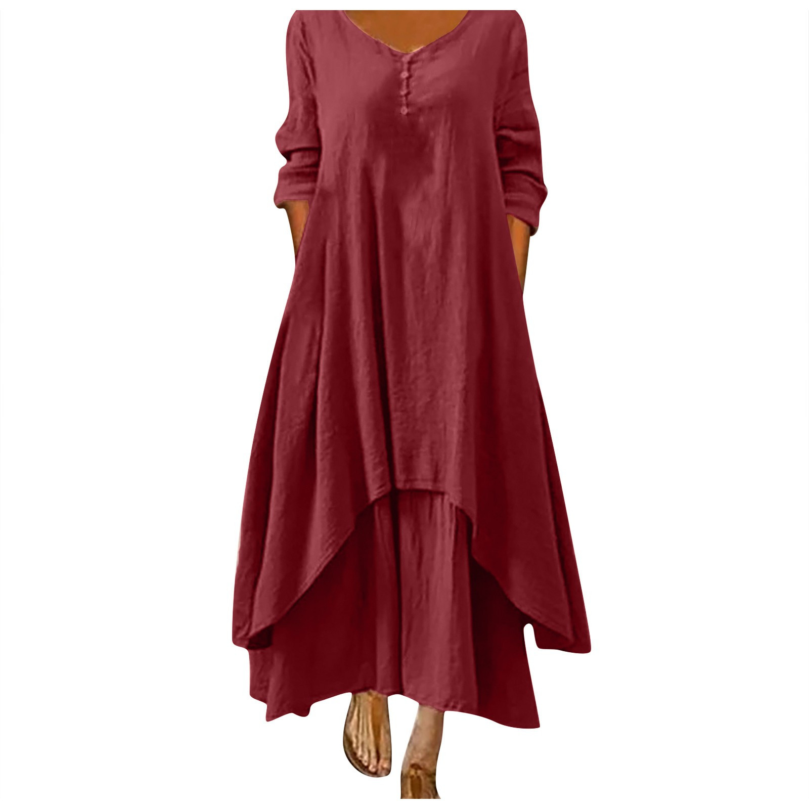 Robe longue en coton pour femmes, décontractée, à la mode, avec boutons, couleur unie, pour documents