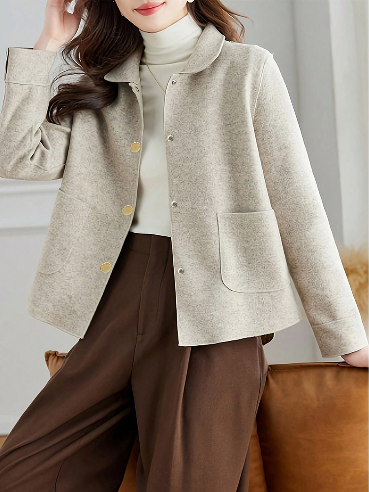 Manteaux classiques en laine courts et solides pour femmes, vêtements chauds d'automne et d'hiver pour femmes, tenues à boutons, nouveaux vêtements d'extérieur