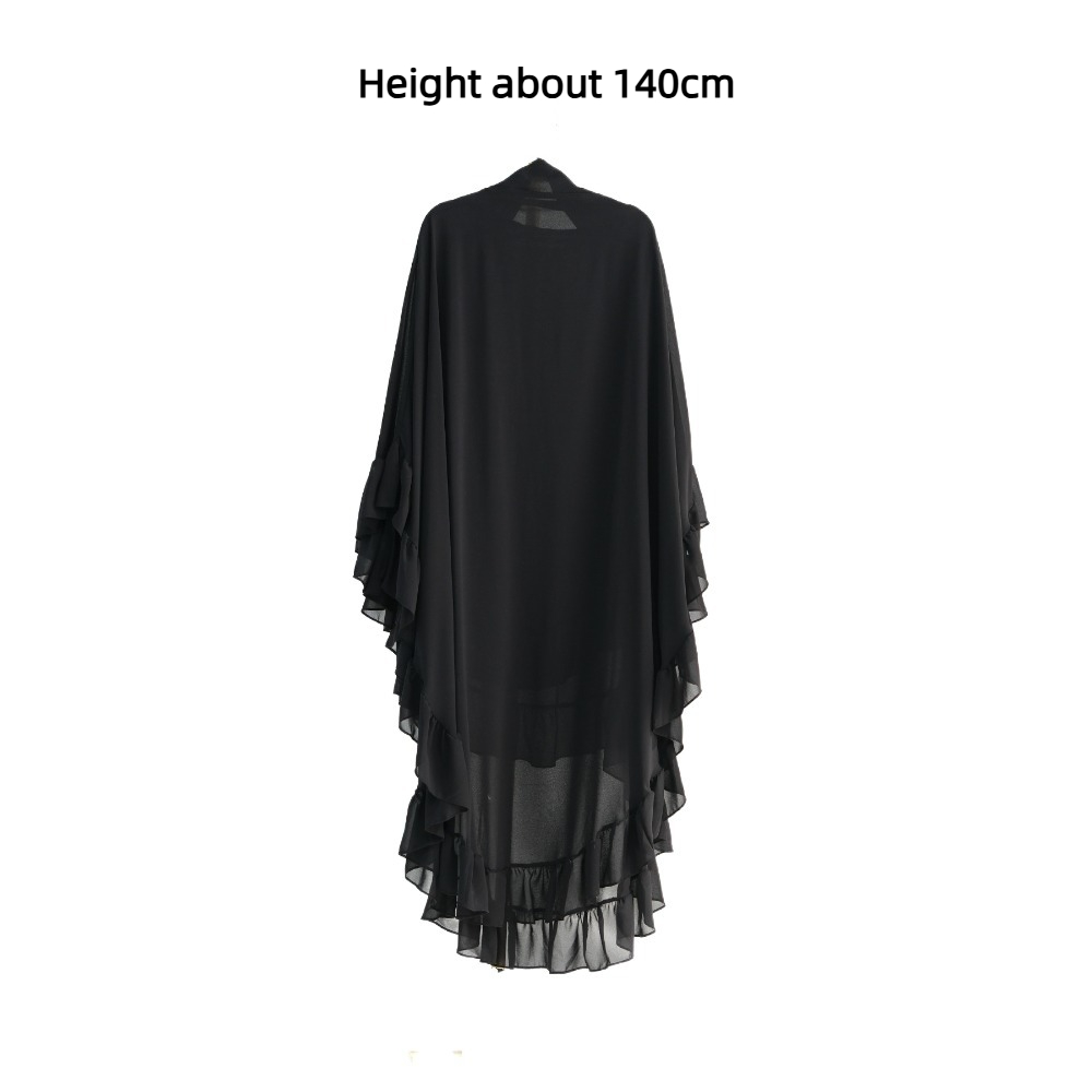 Classic Long Chiffon Muslim Abaya Headscarf One-piece Ramadan Khimar Abaya Solid Color Prayer Dress Dubai Saudi Black Robe