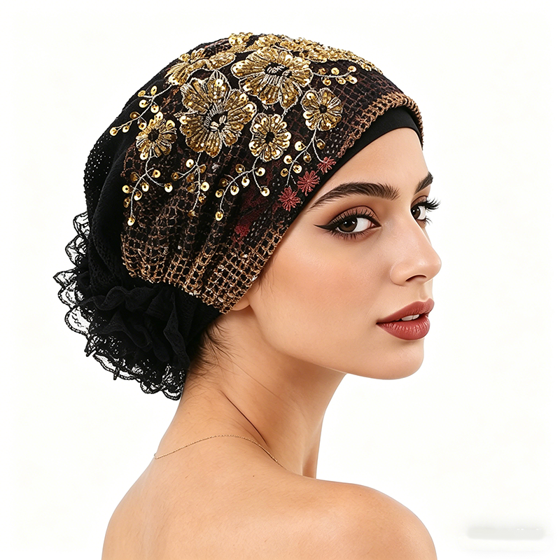 Nouveau Turban en dentelle florale brodée pour femme, Foulard musulman, Bonnets, Hijabs intérieurs prêts à porter