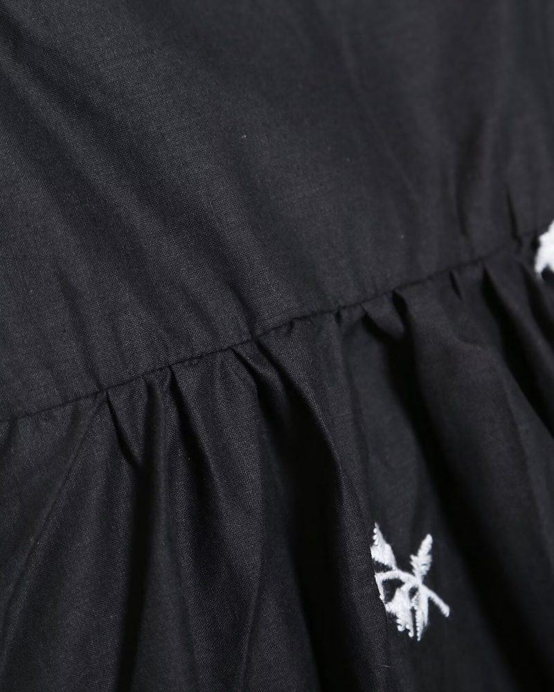 Robe noire pour femme, en taffetas, broderie florale, robe de fée courte, col en V sans manches, bretelles réglables, dos nu, pure et élégante