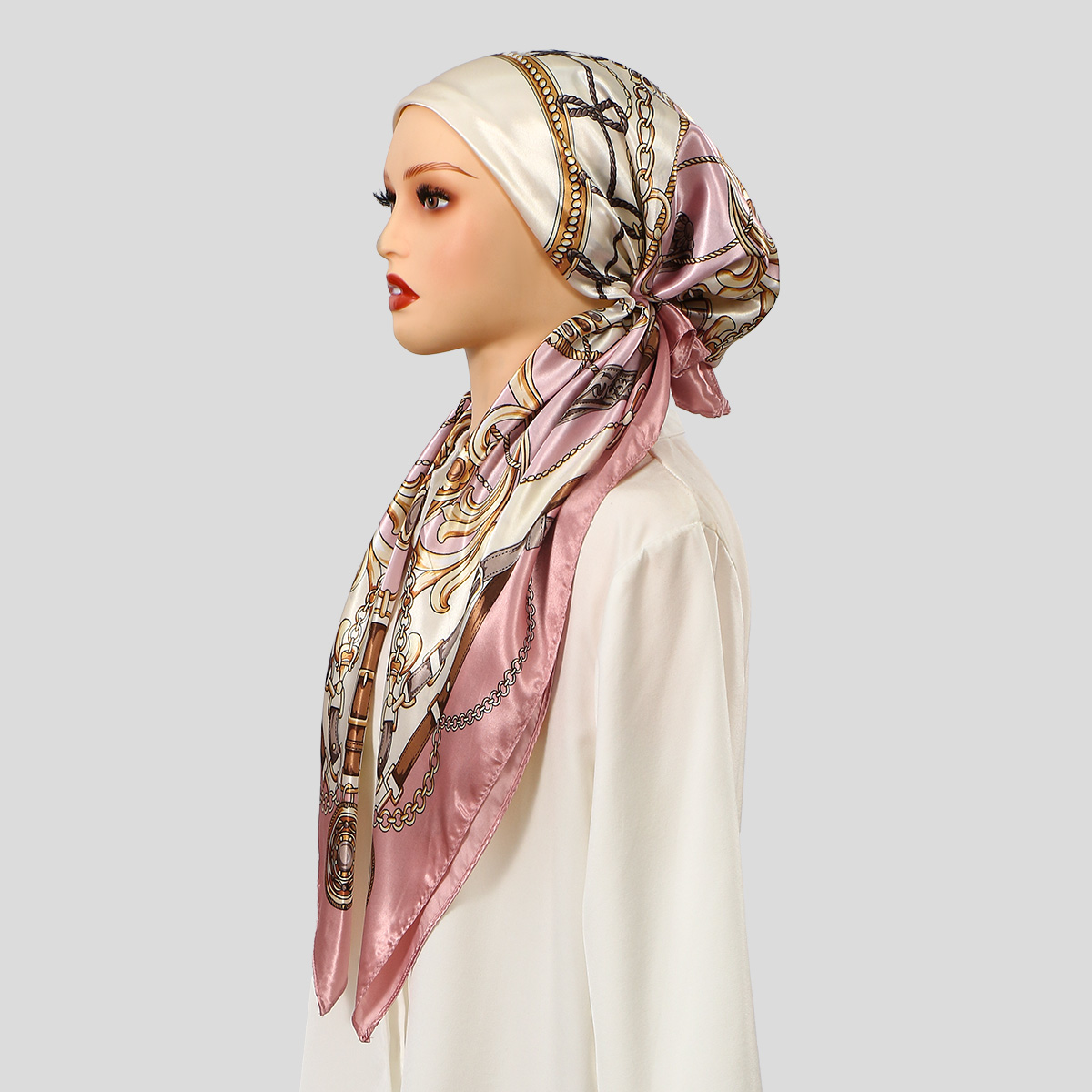 Bonnet Hijab Instant Imprimé Musulman Tendance en Satin, Foulard Turban, Bonnet de Nuit Élastique pour Cheveux, Bandana