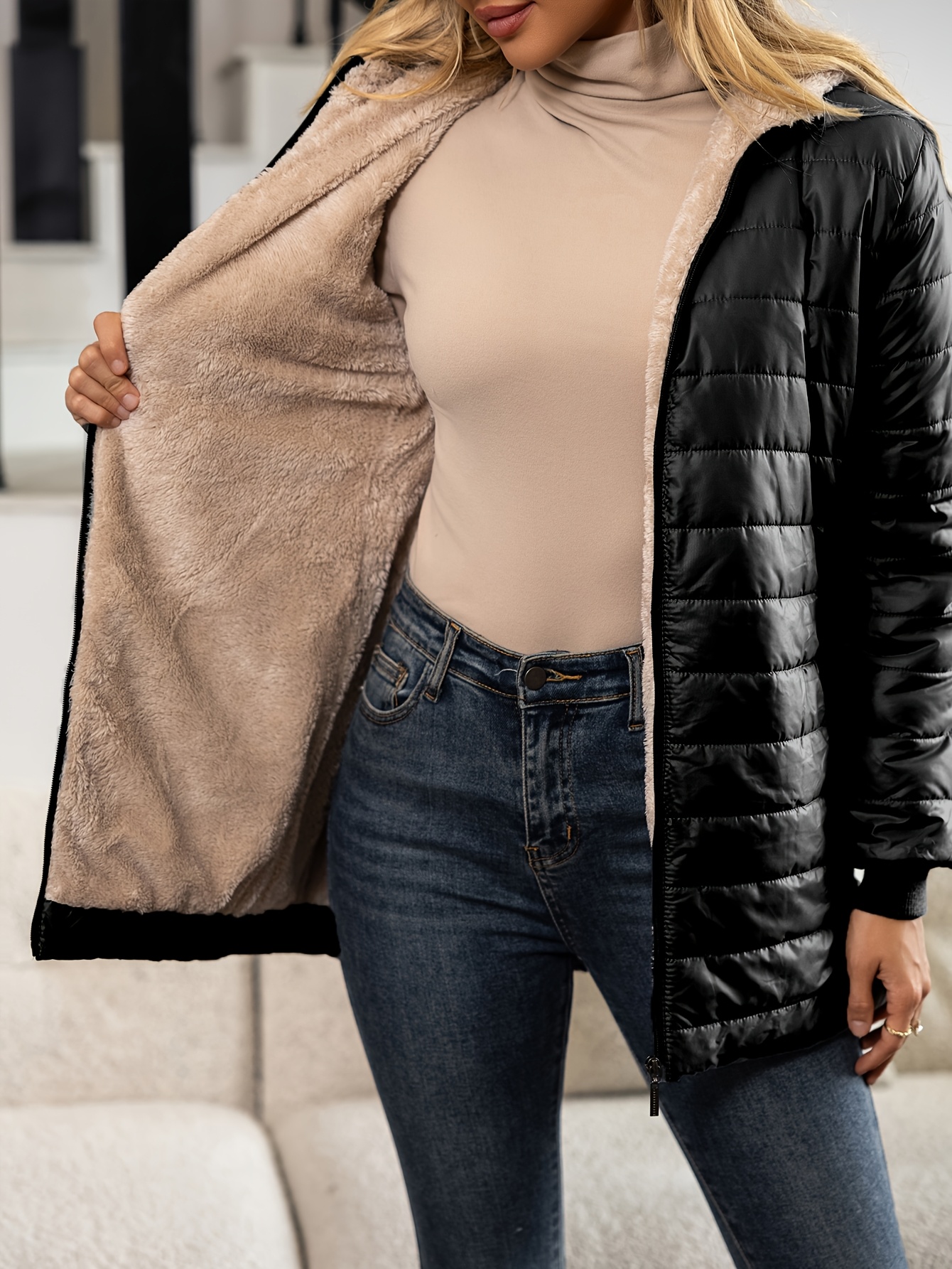 Nouvelle veste longue à capuche en coton avec doublure polaire pour l'automne et l'hiver, manteau pour femme