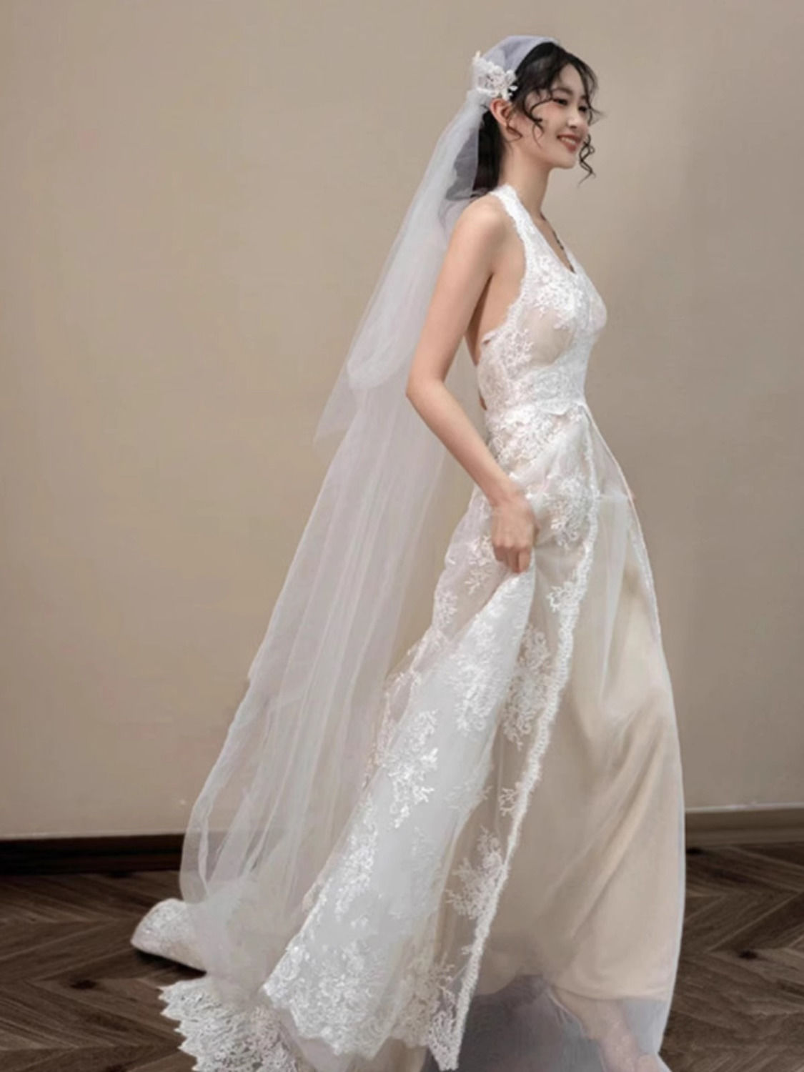 Robe de mariée légère en dentelle pour femmes, Robe de soirée, Banquet, fête d'anniversaire, Robe longue de luxe sans manches