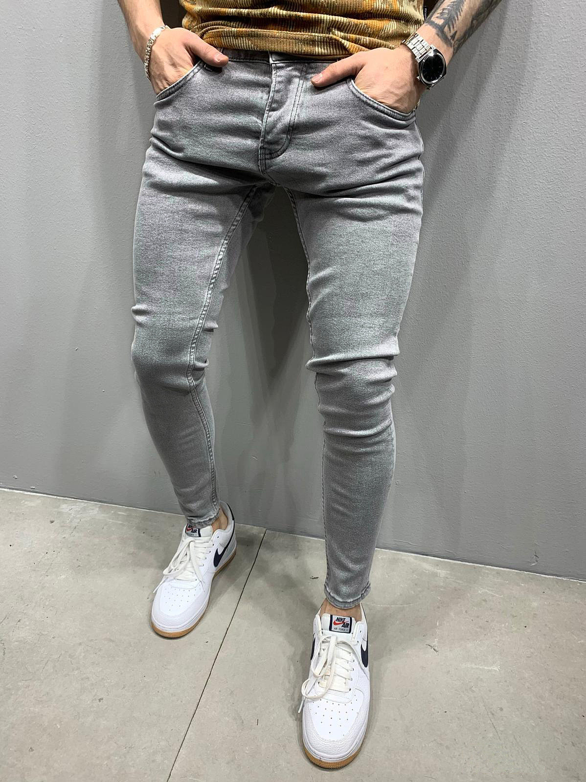 Haute qualité Stretch élastique jean moulant hommes européen américain classique solide lavé Denim pantalon décontracté pantalons Hombre Joggers