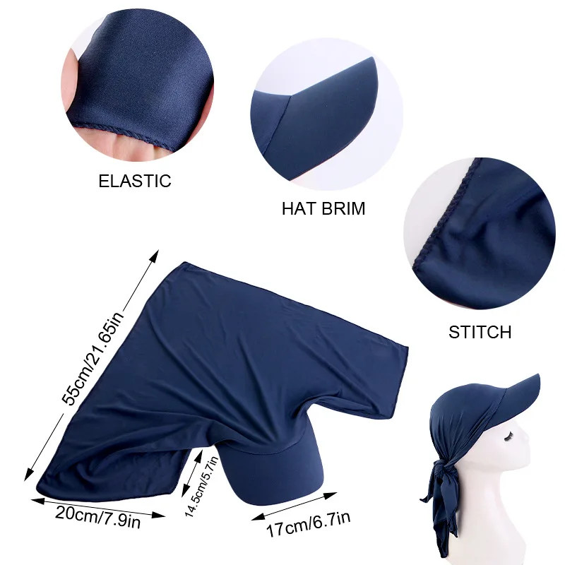 Casquette à Bord pour Femme Musulmane, Visière Solaire avec Turban artificiel astique Pré-Attaché, Foulard de Tête, Hijab, Perte de Cheveux, Chapeau d'Extérieur, Bandana, Sauna