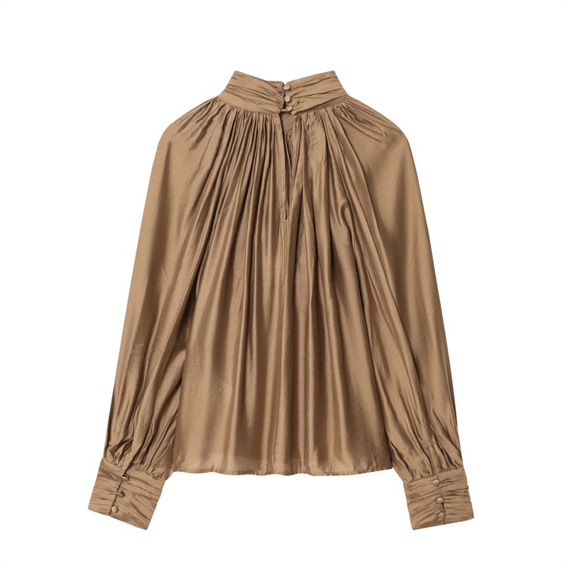Haut drapé à manches longues pour femmes, couleur unie, haut décoratif, sens du luxe, personnalité élégante, mode, nouvelle collection automne 2025