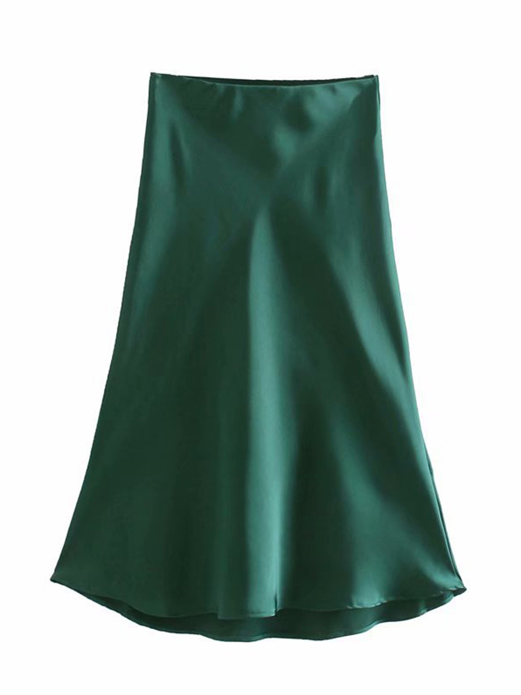 Jupe trapèze en satin pour femmes, taille élastique, couleur unie, slim, été, offre spéciale