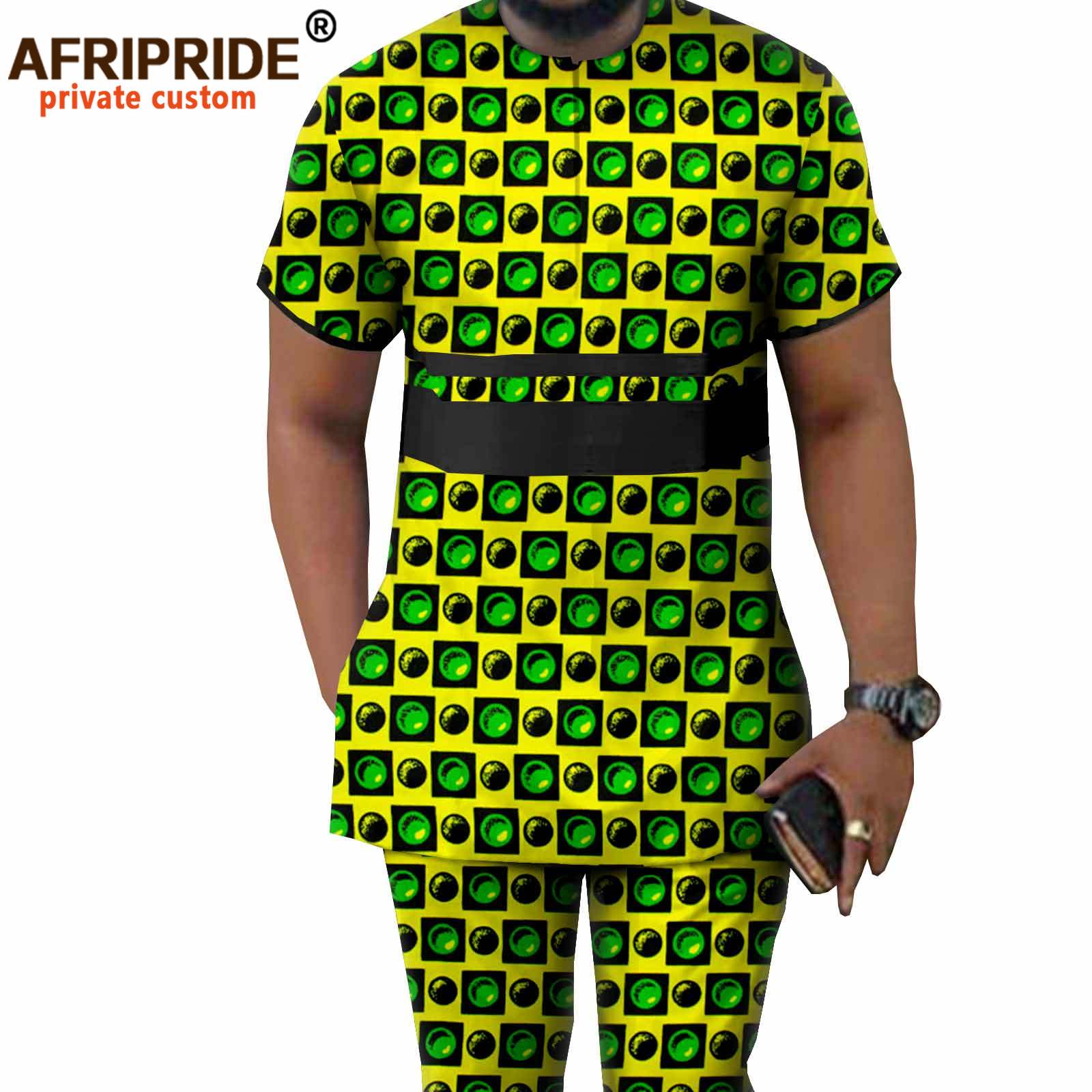 Ensemble de vêtements africains pour hommes, chemise Dashiki, haut court, tenue à manches courtes, pantalon Ankara, grande taille, tenues décontractées, A2116042, 2 pièces