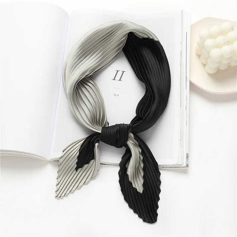 70*70 cm foulard doux deux couleurs épissage foulard décoratif femmes Hijab foulards froissé plissé foulard en soie Satin Hijab