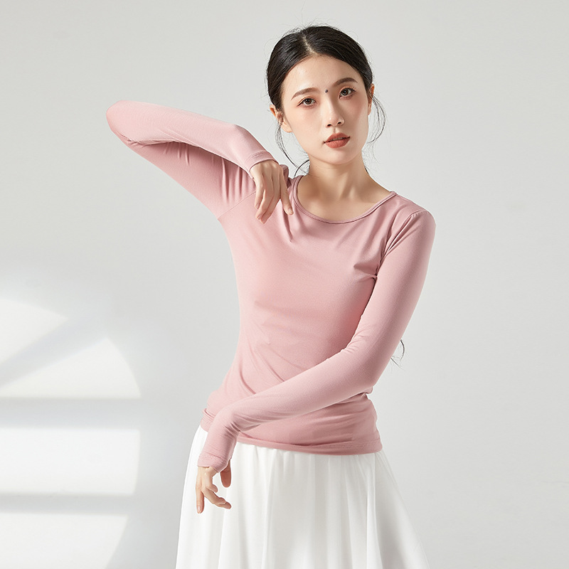 Vêtements de danse moderne pour adultes, col rond, manches de doigt, vêtements de pratique, ballet classique, vêtements de Y, femmes