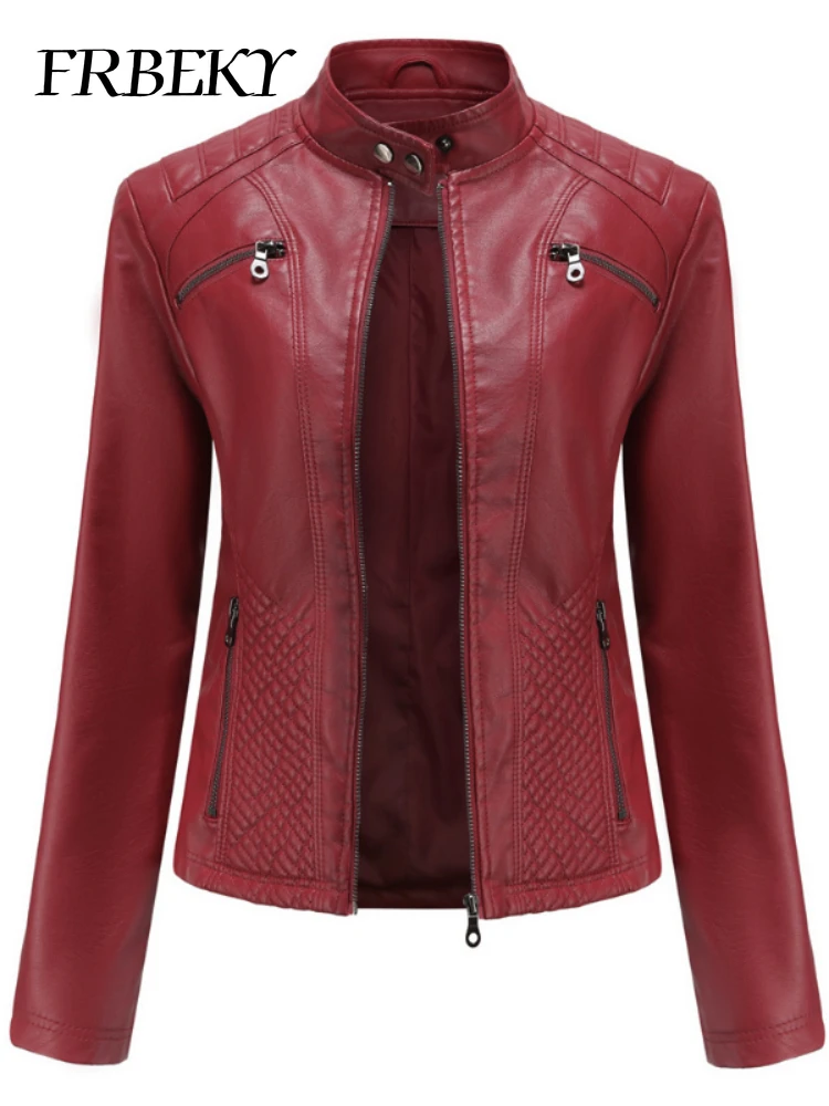 Femmes manteau automne nouvelle veste en cuir décontractée col montant à manches longues veste mince couleur unie manteau Streetwear veste à glissière