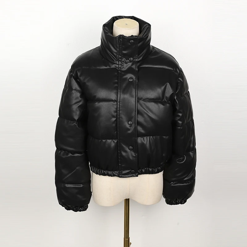 Parka d'hiver manteau femme veste épaisse chaude femmes mode noir PU cuir manteaux femmes élégant fermeture éclair Faux cuir vestes hauts