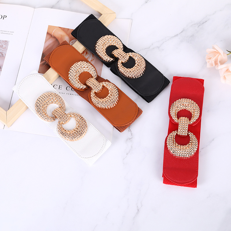 Nouvelle ceinture large élastique décorée pour femmes, avec boucle, pour robe ou pull