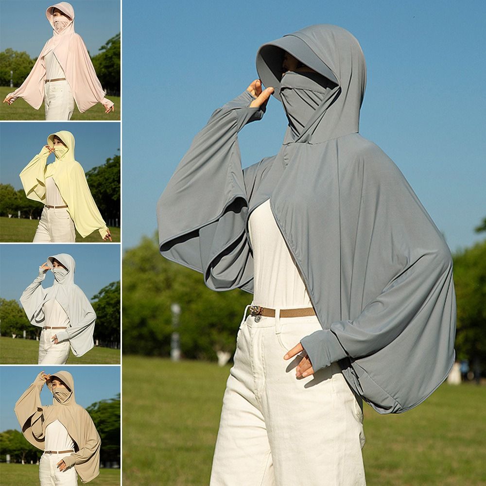 Châle de protection solaire en soie glacée à manches longues, séchage rapide, cape courte respirante anti-UV pour la conduite et le cyclisme, vêtement d'été