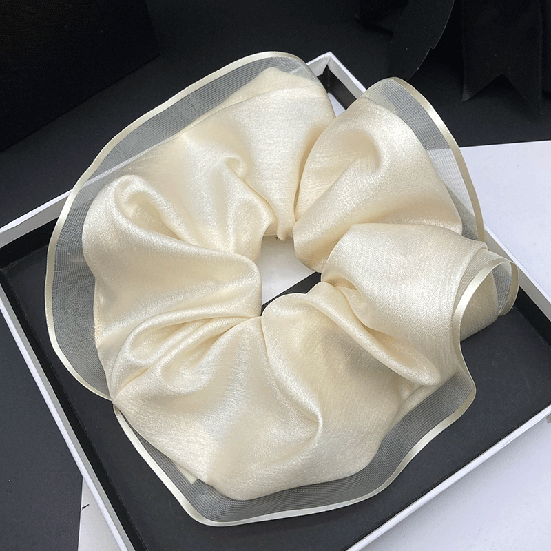 Nouvelle grande boucle pour cheveux, en maille haut de gamme, avec détails en fil, motif floral, style 'Meatballs', élastique à cheveux, boucle 'intestin gros'