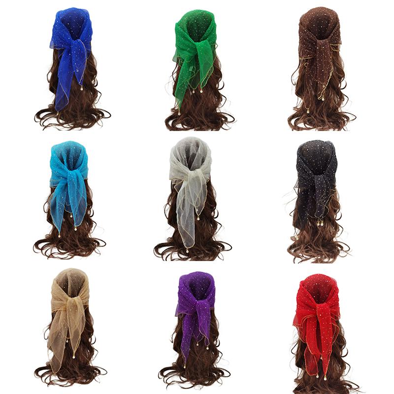 Foulard carré respirant en soie orné de strass, couleur unie, fin et tendance, pour femme, protection quotidienne, très populaire
