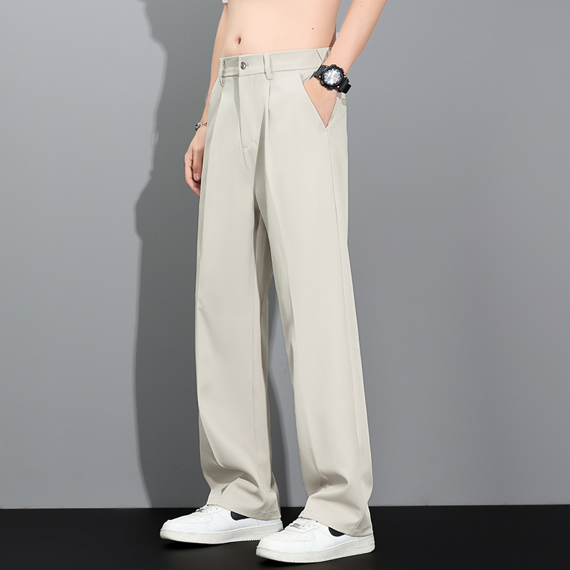 Pantalon décontracté ample et fluide pour homme, style coréen, coupe droite, léger, été 2026, kaki, gris foncé, noir