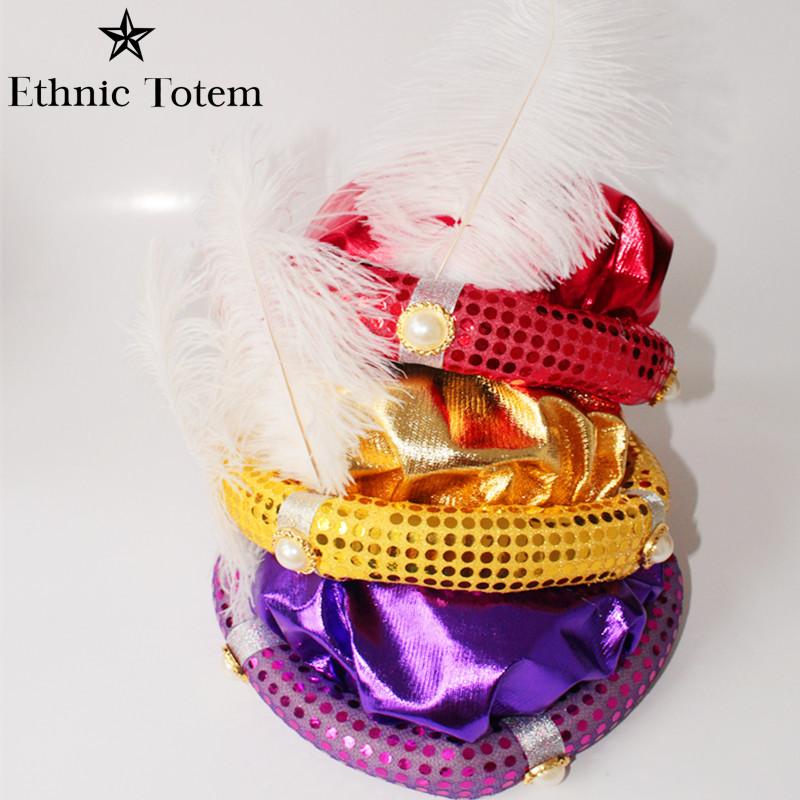 Chapeau de Prince arabe Aladdin doré, Turban plissé arabe pour hommes, coiffure enveloppante pour la tête, casquette de mascarade de Cosplay d'halloween