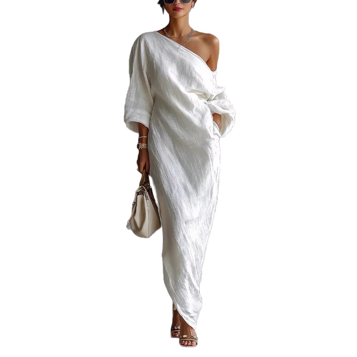 Robes pour femmes Printemps/Été 2026 Nouvelle Collection Haut de Gamme Robe Longue à Manches Longues Épaules Dénudées Taille Mi-Haute Vêtements Féminins Vestidos