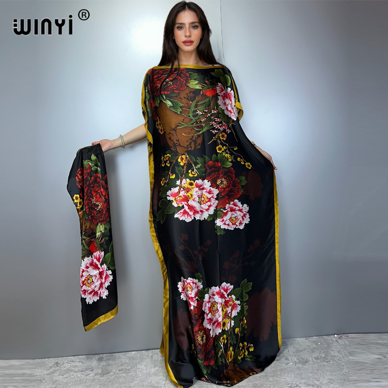 WINYI Robe traditionnelle africaine musulmane pour femme, Abaya Dubaï, Kaftan de luxe, Robe de soirée élégante, Robe longue maxi, Tenue de plage