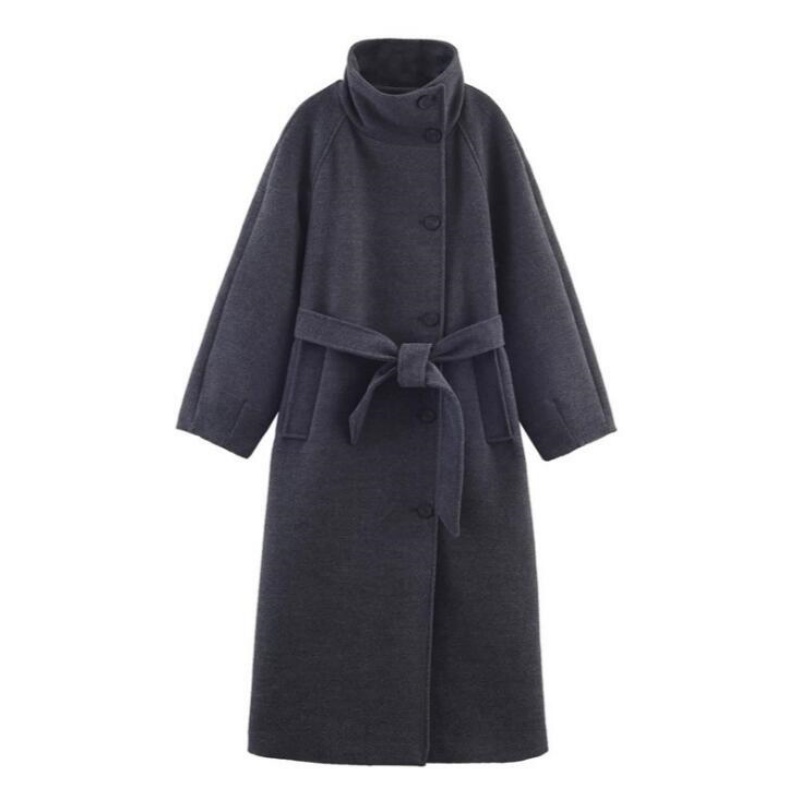 Nouvelle Collection Hiver 2025 – Manteau Ceinturé Femme Chic et Décontracté à Col Montant, Idéal pour le Quotidien