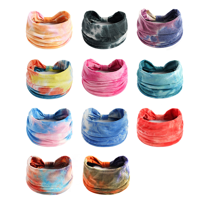 Tie-dye Boho noeud Turbans Yoga élastique tête enveloppement femmes bandeau large bandeaux chapeaux Bandanas mode bandeau accessoires