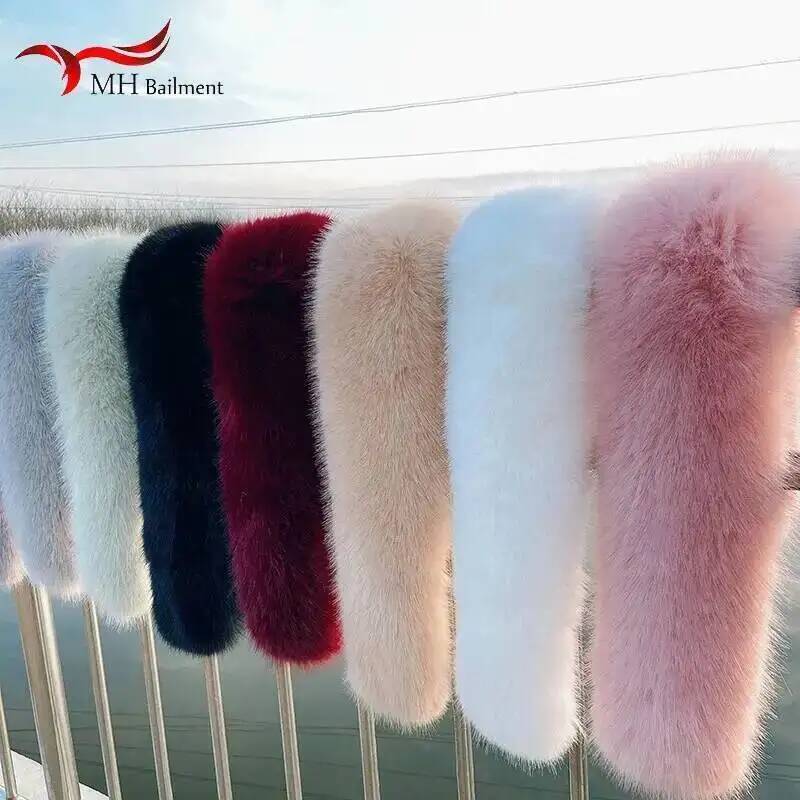 Écharpe d'hiver en fausse fourrure de renard pour hommes et femmes, col en fourrure, parka épaisse chaude, manteau à capuche, châle en fausse fourrure, écharpes de luxe, décor en fourrure