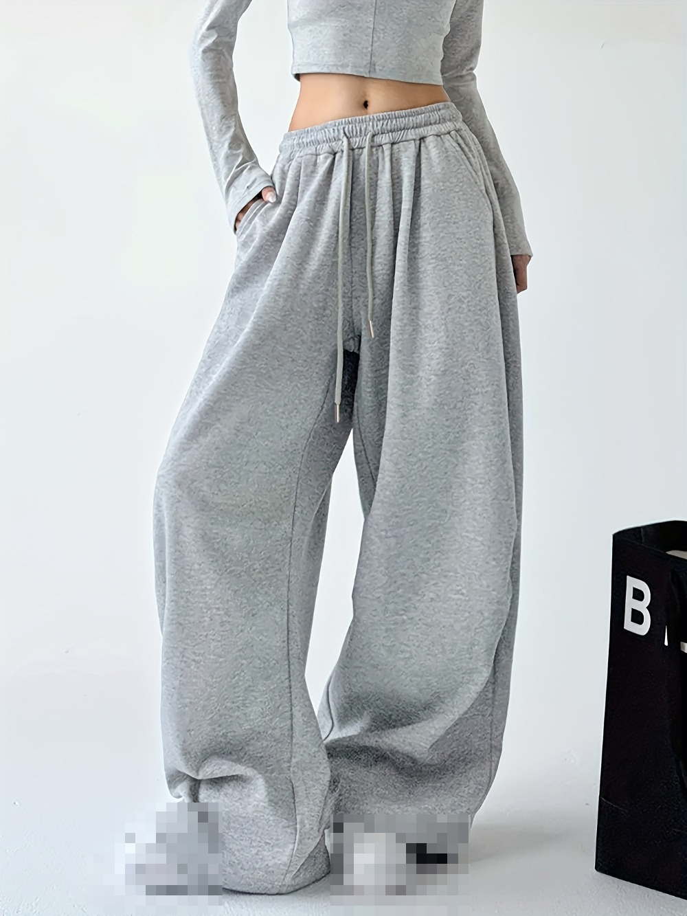 Pantalon de jogging simple à cordon de serrage pour le printemps, l'été et l'automne, pantalon décontracté à jambes larges pour femmes, pantalon de sport décontracté