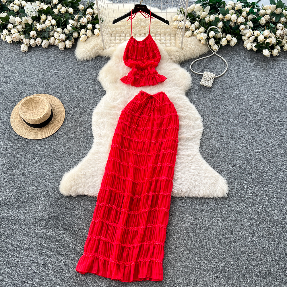 Vintage élégant licou sans manches mode coréenne femmes vêtements automne robes deux pièces ensemble
