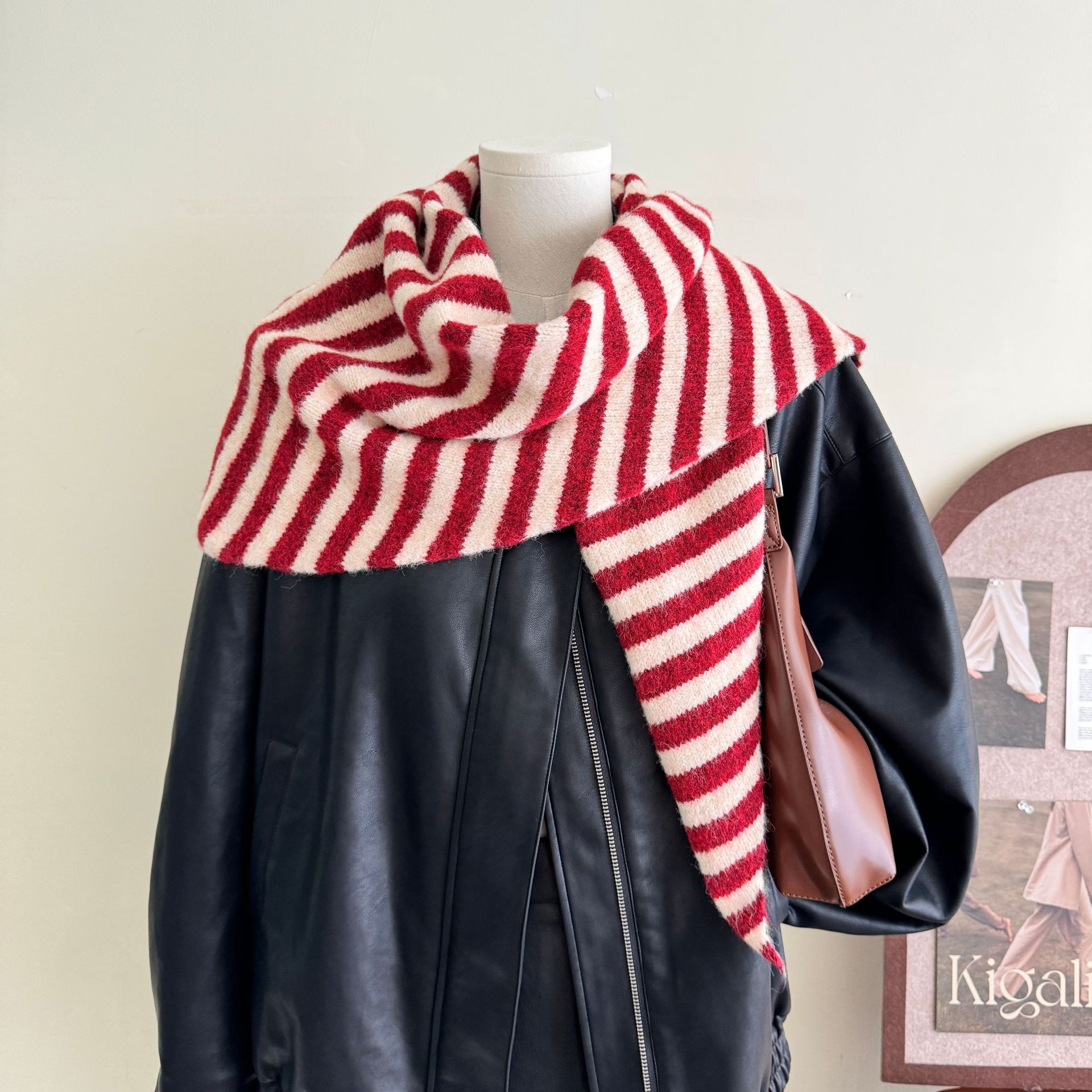 Châle Triangle en Laine Mélangée pour Femme, Écharpe à Rayures Fines, Gilet Extérieur, Enveloppe le Cou, Chaud, Grande Taille, Nouvelle Mode, Automne et Hiver