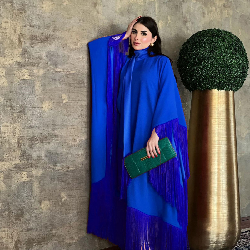 Abaya Kaftan personnalisée pour femme musulmane, à manches chauve-souris et franges, Robe de soirée élégante et modeste, Robe musulmane du Moyen-Orient