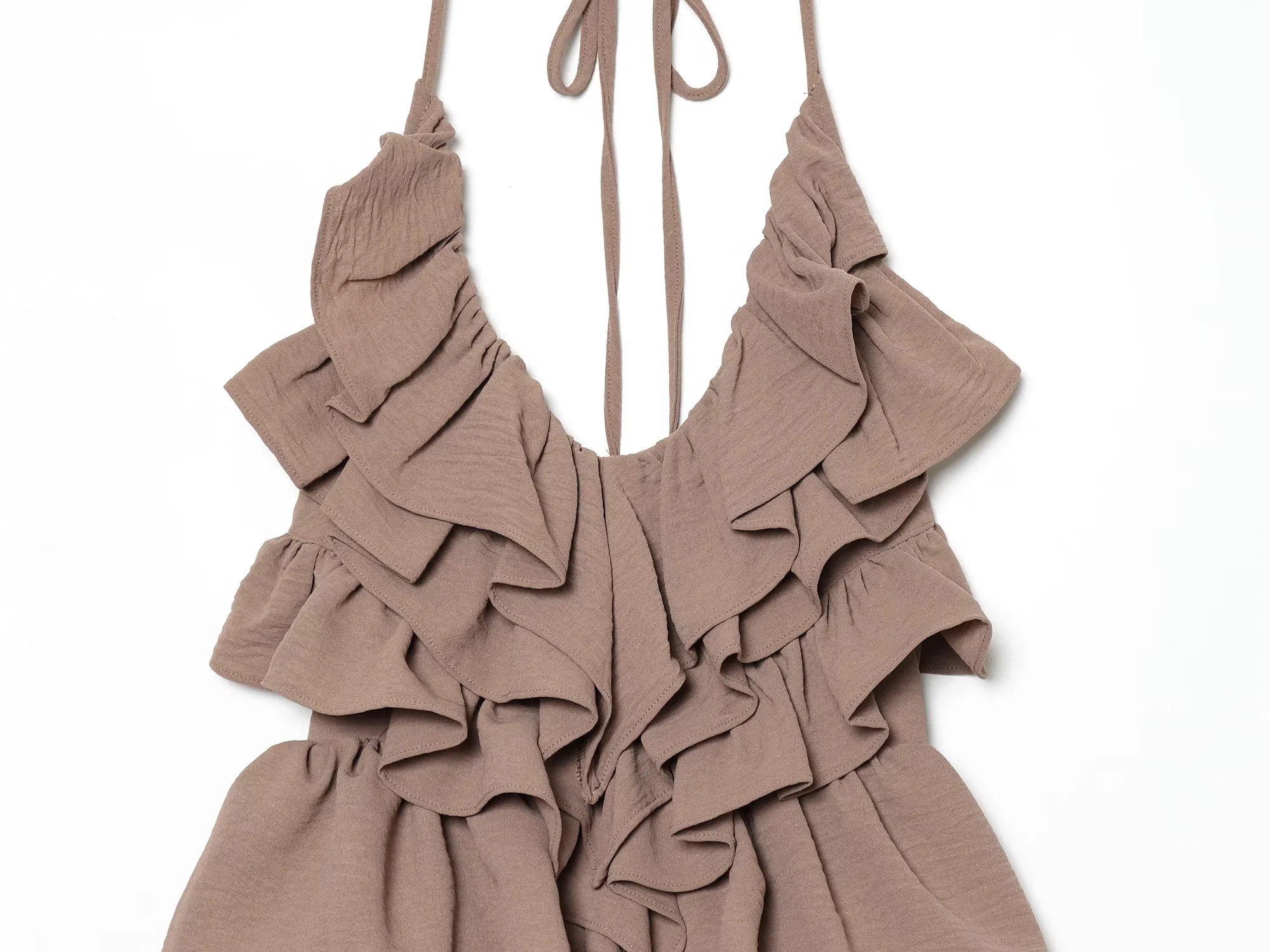Robe Courte Femme KONDALA Chic Plage et Vacances, Dos Nu, Halter, Volants, Collection Printemps-Été 2026, Idéale Soirées