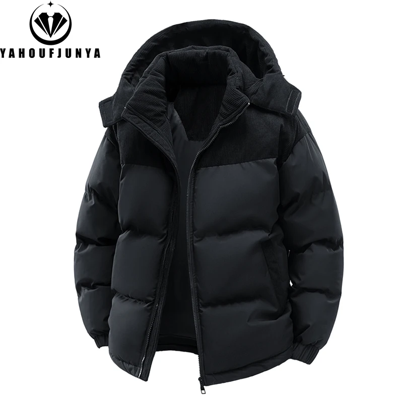 Veste coupe-vent à capuche perfectionnée pour hommes, parkas monochromes, vêtements d'extérieur chauds décontractés pour hommes, mode extérieure, automne, hiver
