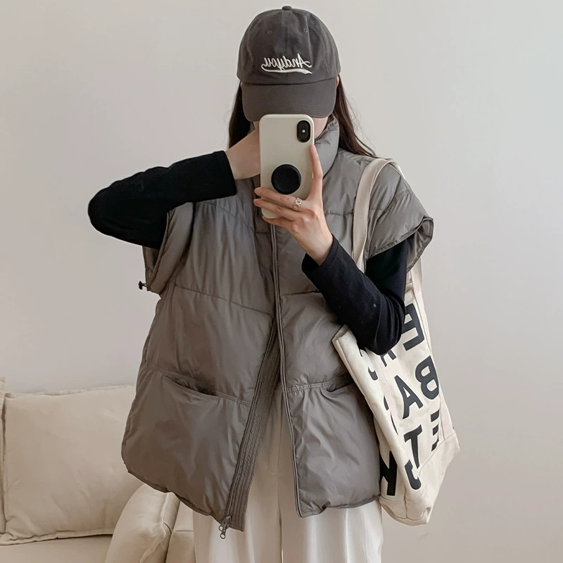 Gilet femme 2025 automne hiver veste sans manches manteau ample court col montant vers le bas coton gilet femmes gilet d'extérieur