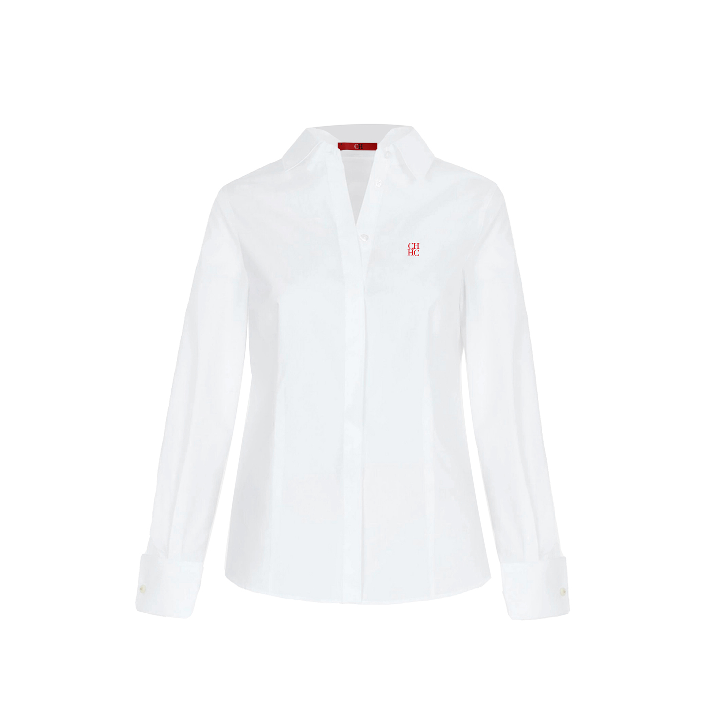 Vêtements pour femmes CH - Chemise blanche boutonnée pour femmes avec logo CHHC brodé, manches longues, décontractée, formelle, pour le bureau
